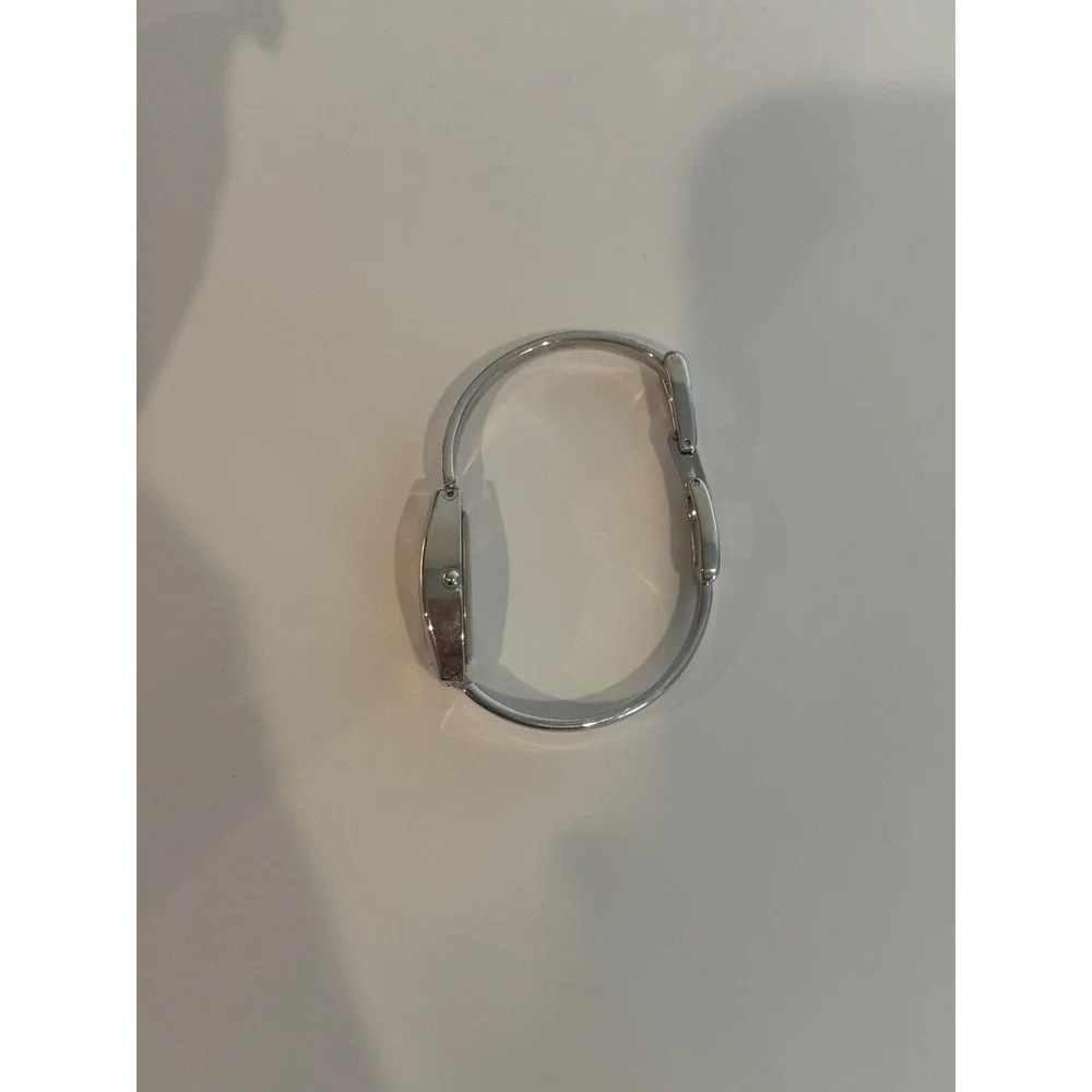 Peugeot Womens Silver Tone Bangle Watch Tonneau White Dial Quartz Timepiece